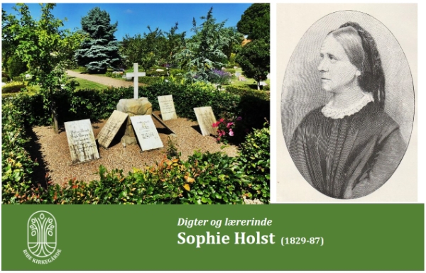Biskop Daugaards familiegravsted hvor Sophie Holst også ligger og portræt billede af Sophie